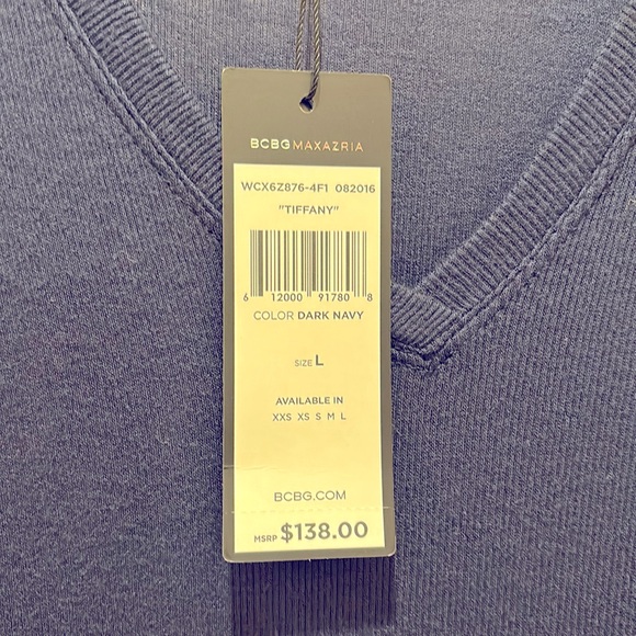 NWT BCBGMAXAZRIA “TIFFANY” ELEGANT DARK NAVY BLUE LONG SLEEVE DRESS - Large - Picture 8 of 10